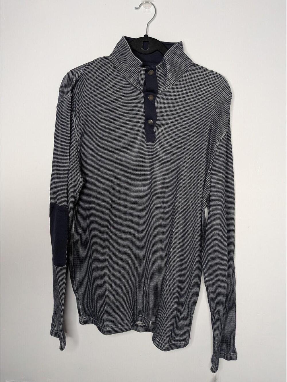 Michael Kors Sweater Mens XL Blue Thermal Waffle Mock Neck Henley Elbow Patch